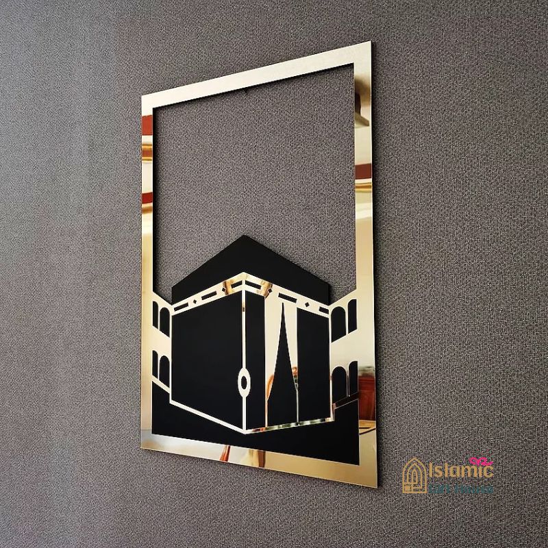 Islamic Wall Frame UK – Kaaba, Madina & Al Aqsa Gold Acrylic Art