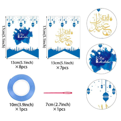 Elegant blue & gold Eid Mubarak banner – festive Islamic home and event decoration