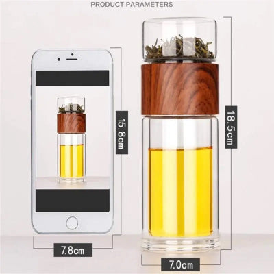 Premium glass tea infuser with leak-proof lid – hot and cold drink travel bottle UK