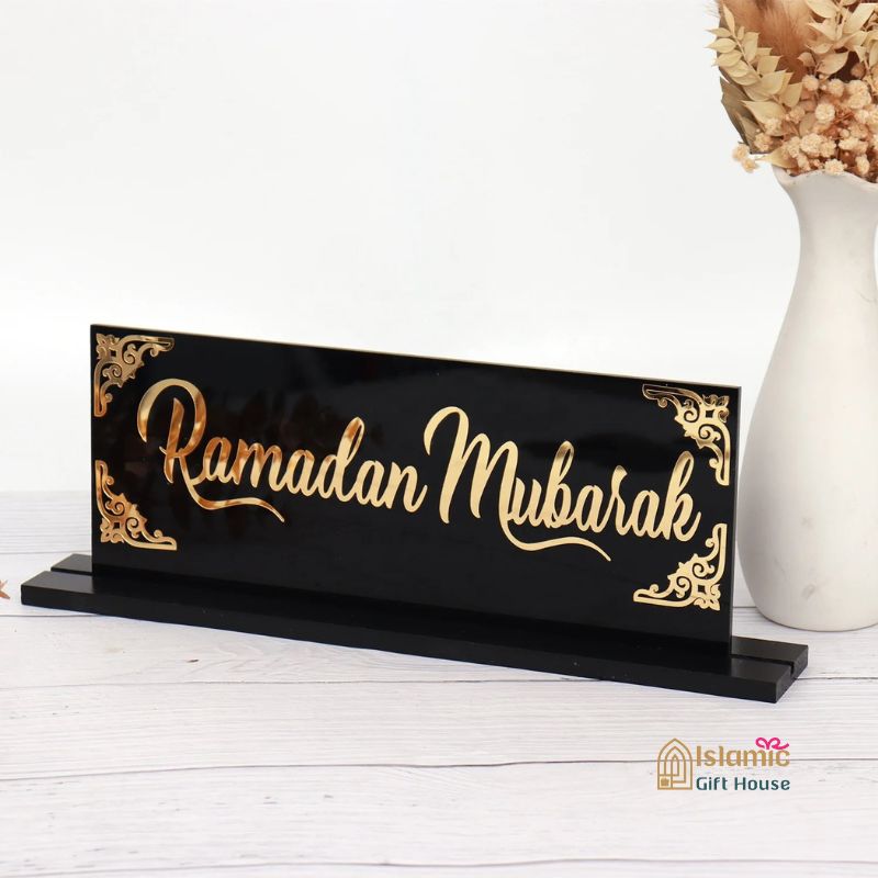 Ramadan Mubarak Acrylic table decor display piece in Gold on Black
