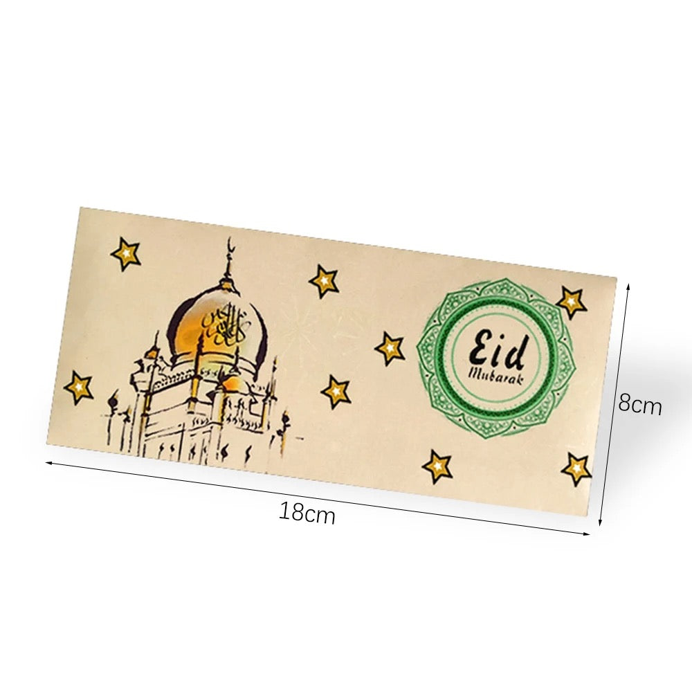 Golden eid gift envelope with mosque design